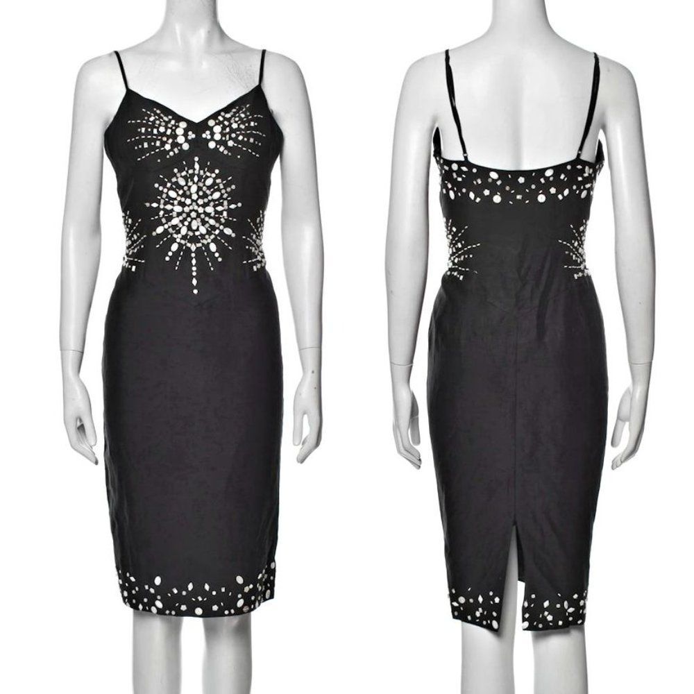 Vintage 1990s Y2K Sue Wong Silk Dress Beaded Shells Linen Siren Fairy Size 8